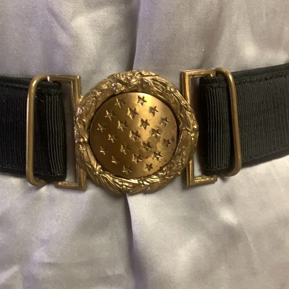 Gold Medallion Star Elastic Waist Belt - Black